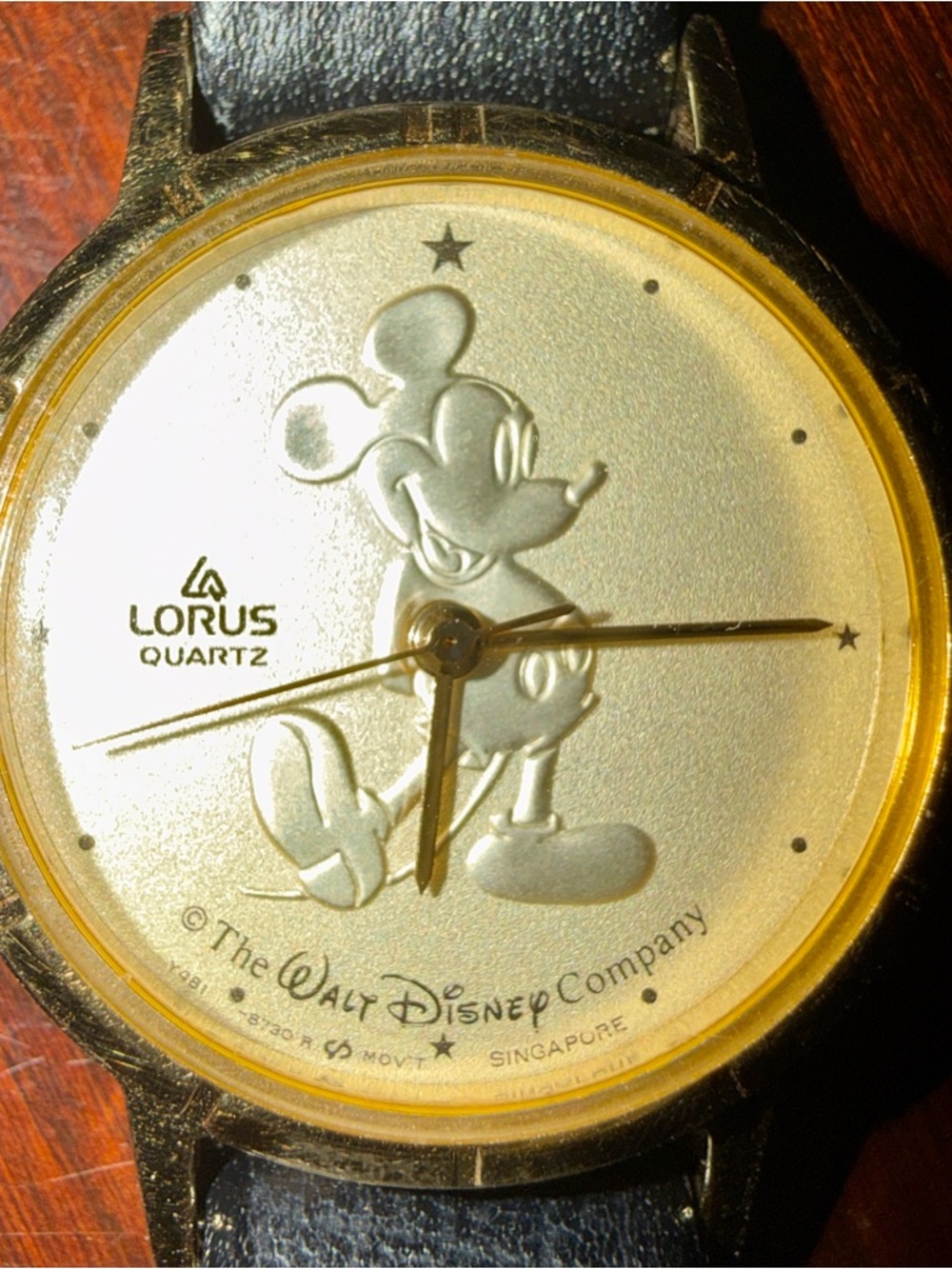 Lorus Women’s Gold-Tone Mickey Mouse Watch with Black Calf Skin Genuine Leather